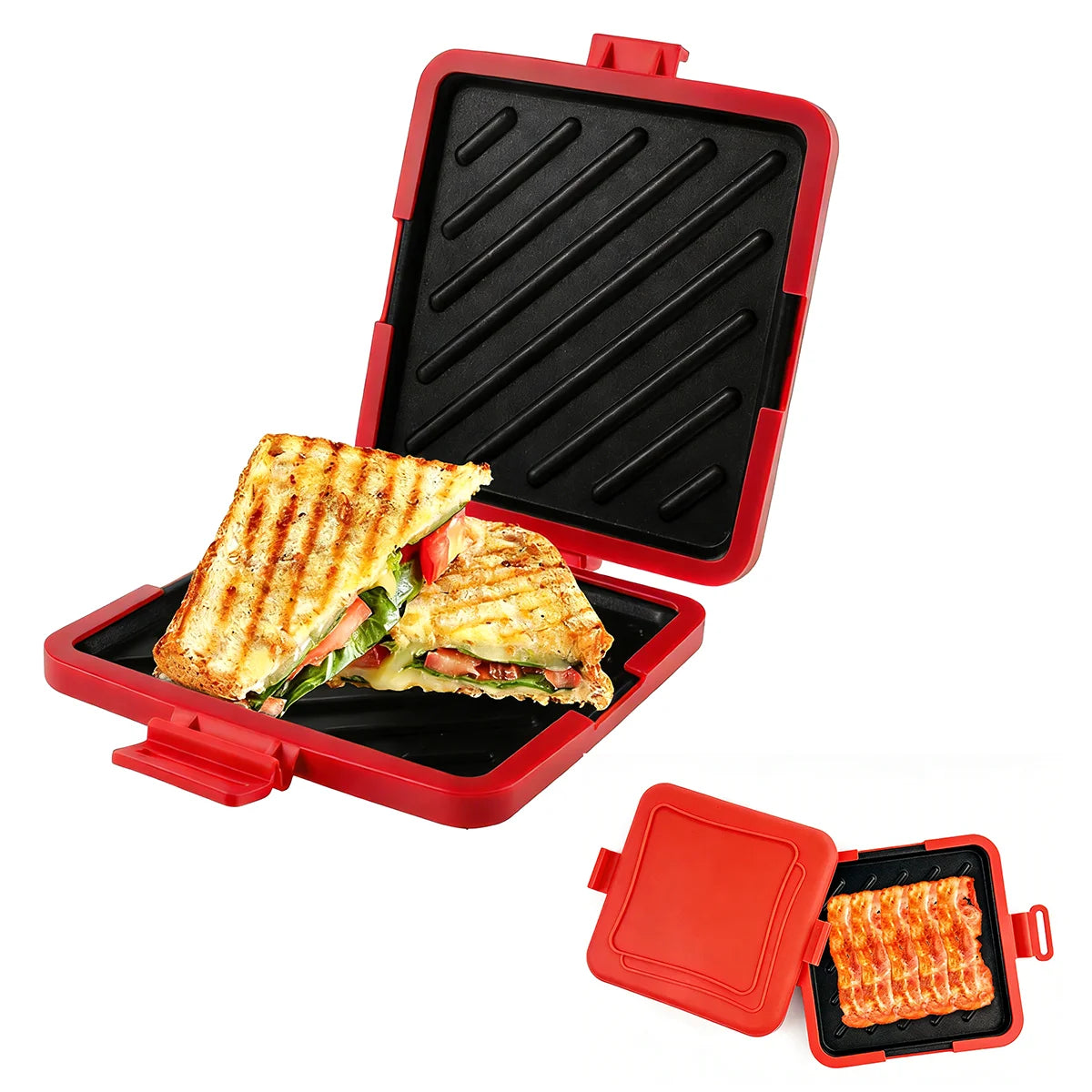 Microwave Toastie Maker with Removable Non-Stick Plates Quick Cooking and Easy Cleaning Silicone Microwaveable Cookware - PuriLite