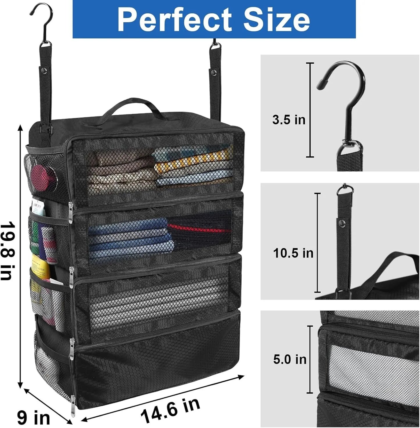 Purilite Select Hanging Suitcase Organizer, High-Capacity Collapsible Travel Packing Cube with Shelves for Clothes, Toiletries & Luggage Storage