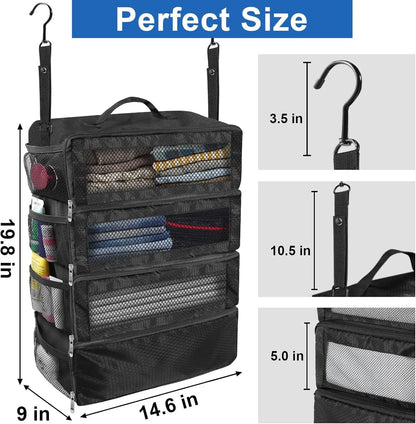 Purilite Select Hanging Suitcase Organizer, High-Capacity Collapsible Travel Packing Cube with Shelves for Clothes, Toiletries & Luggage Storage