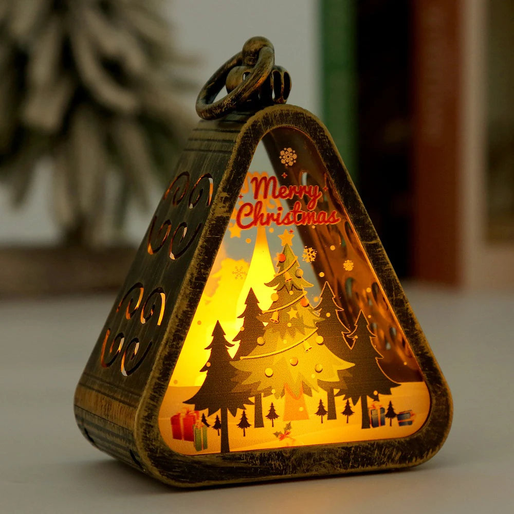 Purilite Select Mini Christmas LED Triangle Lantern – Santa Claus & Snowman Festive Lamp | Holiday Tabletop Ornament & Party Décor