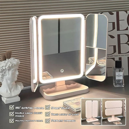 Purilite Select Dual Door 3-Fold Makeup Mirror – Touch Control Vanity Mirror with LED Lights – 360° Rotatable LED Makeup Mirror with 3 Light Modes