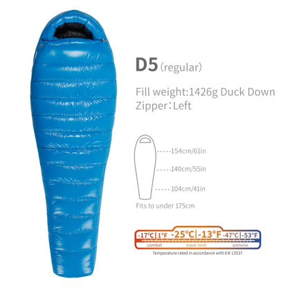 Purilite Select Ultralight Duck Down Sleeping Bag | 3-Season Backpacking, Hiking & Camping Mummy Sleeping Bag
