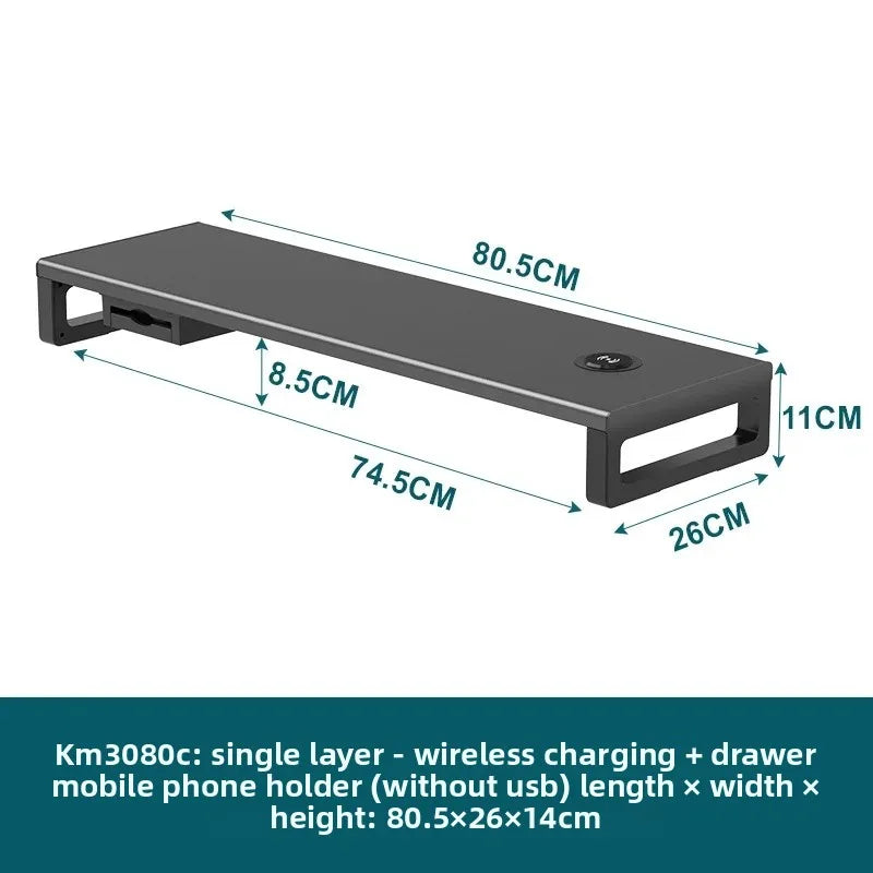 🖥️ Purilite Select™ Metal Monitor Riser with Dual-Layer Drawer & Wireless Charging