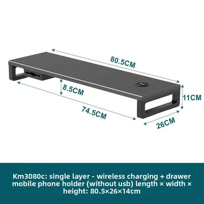 🖥️ Purilite Select™ Metal Monitor Riser with Dual-Layer Drawer & Wireless Charging