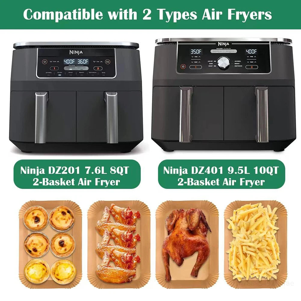 Air Fryer Liners Disposable for Ninja Airfryer 8.7x5.5" Rectangle Parchment Paper for Air Fryer Dual Basket Ninja DZ201 DZ401 - PuriLite