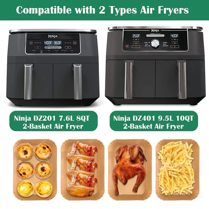 Air Fryer Liners Disposable for Ninja Airfryer 8.7x5.5" Rectangle Parchment Paper for Air Fryer Dual Basket Ninja DZ201 DZ401 - PuriLite