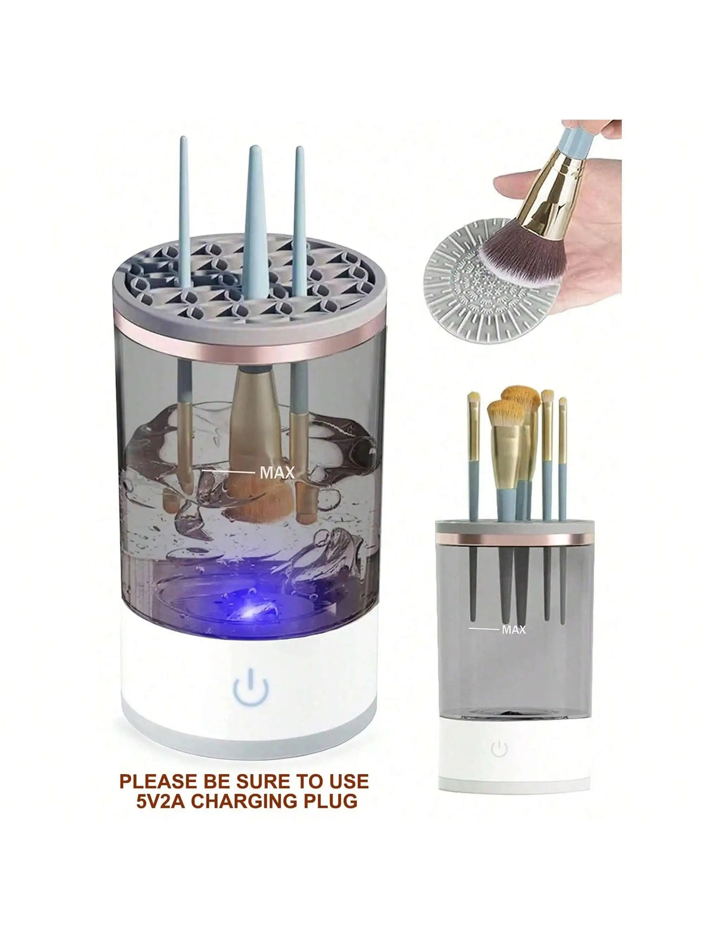 Purilite Select Electric Makeup Brush Cleaner – Quick-Clean USB Cosmetic Brush Cleaner – USB Plug-In Makeup Brush Cleaner with Rubber Bowl