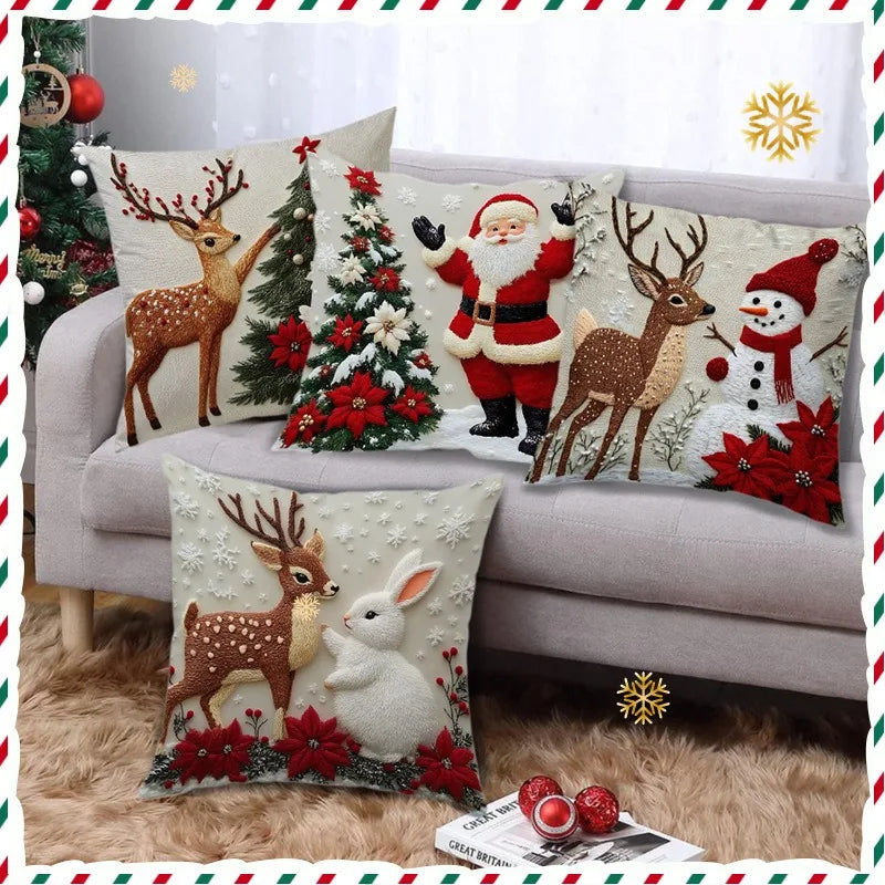 Purilite Select 45x45cm Christmas Pillow Cover – Elk, Santa Claus, Snowman & Xmas Tree Design | Festive Home Décor for Christmas 2025 & New Year 2026