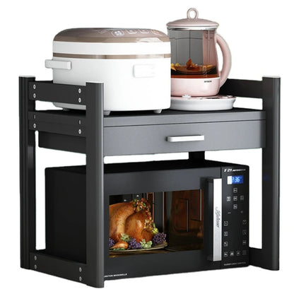 Purilite Select 2-Tier Microwave Shelf Organizer – Aluminum Kitchen Storage Rack with Sliding Drawer – Countertop Stand for Microwave – Multipurpose Kitchen Rack