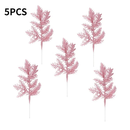Purilite Select 5Pcs Glitter Artificial Pine Branches – Christmas Gold Leaves Ornament Set | Sparkling Xmas Tree & Home Decoration