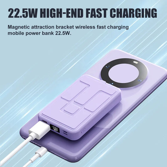 Purilite Select 10000mAh Magnetic Power Bank with Folding Stand – Portable Wireless Charger for iPhone &amp; Android