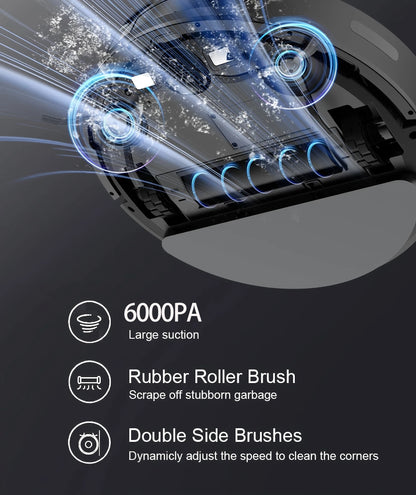 Purilite Select V6 Robot Vacuum Cleaner & Mop Combo 6000PA Suction WiFi/Voice Control Auto-Recharge Pet Hair Cleaning - PuriLite