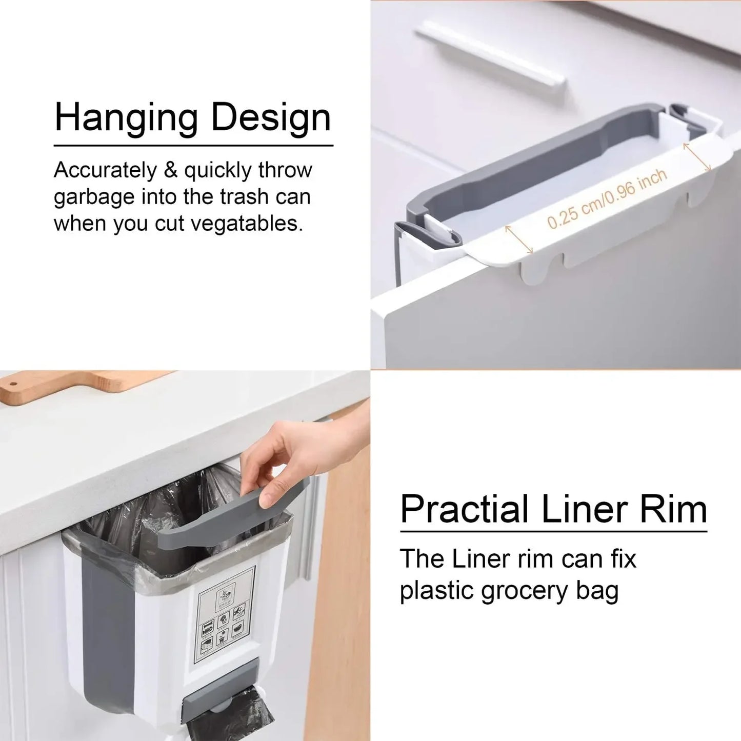 Purilite Select Collapsible Wall Mounted Trash Can - 7L/10L Slim Folding Waste Bin with Built-In Bag Holder for Kitchen and Bathroom