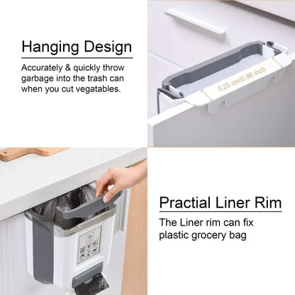 Purilite Select Collapsible Wall Mounted Trash Can - 7L/10L Slim Folding Waste Bin with Built-In Bag Holder for Kitchen and Bathroom