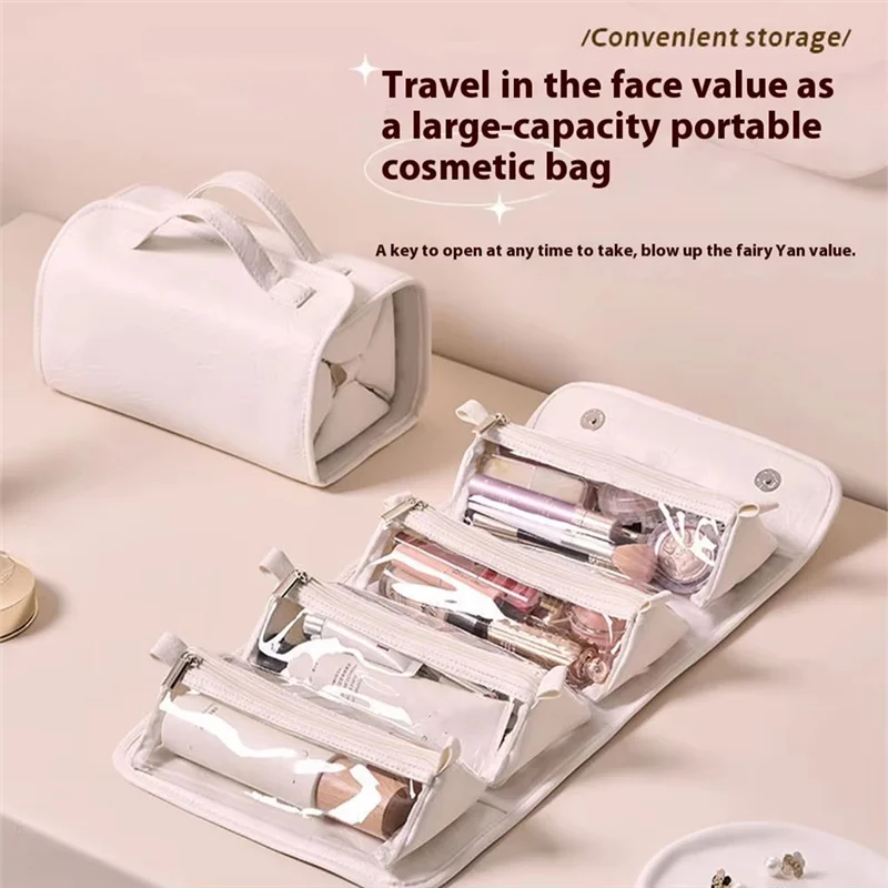 Purilite Select Premium PU Leather Travel Toiletry Bag – Hanging Makeup Organizer with Detachable Compartments – 4-in-1 Travel Makeup Bag