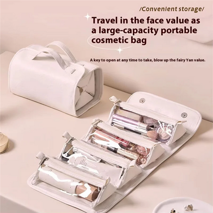 Purilite Select Premium PU Leather Travel Toiletry Bag – Hanging Makeup Organizer with Detachable Compartments – 4-in-1 Travel Makeup Bag