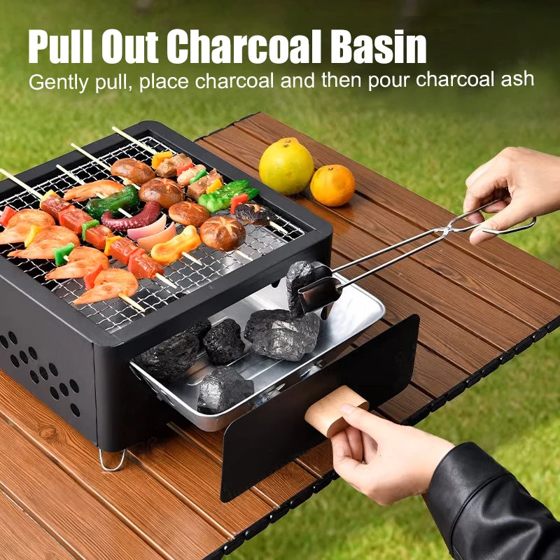 WESTTUNE Outdoor Charcoal Barbecue Grill Non-stick Barbecue Rack Heating Brazier Portable Household Grill Stove for Camping BBQ - PuriLite