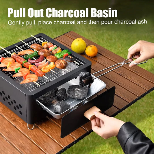 WESTTUNE Outdoor Charcoal Barbecue Grill Non-stick Barbecue Rack Heating Brazier Portable Household Grill Stove for Camping BBQ - PuriLite