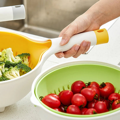 Purilite Select Double-Layer Rotatable Drain Basket with Handle – Fruit & Vegetable Washing Basket Kitchen Organizer - PuriLite