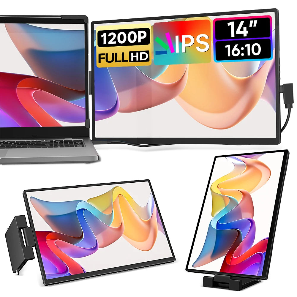 Purilite Select 14.1-Inch Portable Laptop Screen Extender – 1200P FHD IPS Dual Monitor – USB-C Second Display – 360° Rotatable – For 13.3″–17″ Laptops