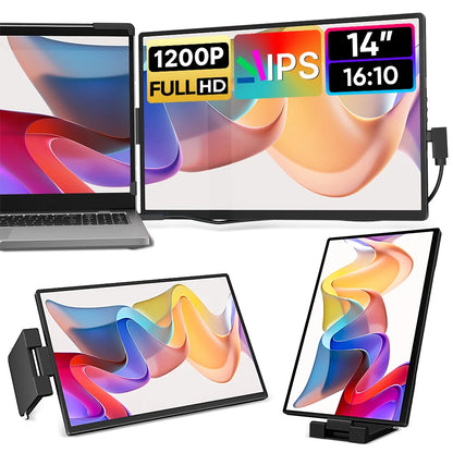 Purilite Select 14.1-Inch Portable Laptop Screen Extender – 1200P FHD IPS Dual Monitor – USB-C Second Display – 360° Rotatable – For 13.3″–17″ Laptops