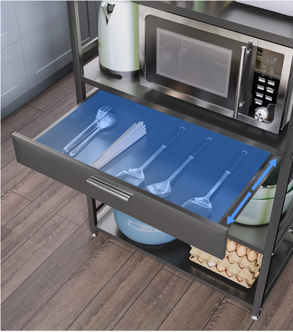 Purilite Select 2-Tier Microwave Shelf Organizer – Aluminum Kitchen Storage Rack with Sliding Drawer – Countertop Stand for Microwave – Multipurpose Kitchen Rack