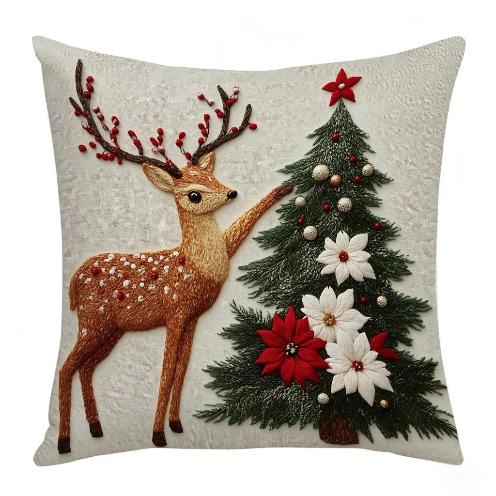 Purilite Select 45x45cm Christmas Pillow Cover – Elk, Santa Claus, Snowman & Xmas Tree Design | Festive Home Décor for Christmas 2025 & New Year 2026