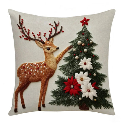 Purilite Select 45x45cm Christmas Pillow Cover – Elk, Santa Claus, Snowman & Xmas Tree Design | Festive Home Décor for Christmas 2025 & New Year 2026