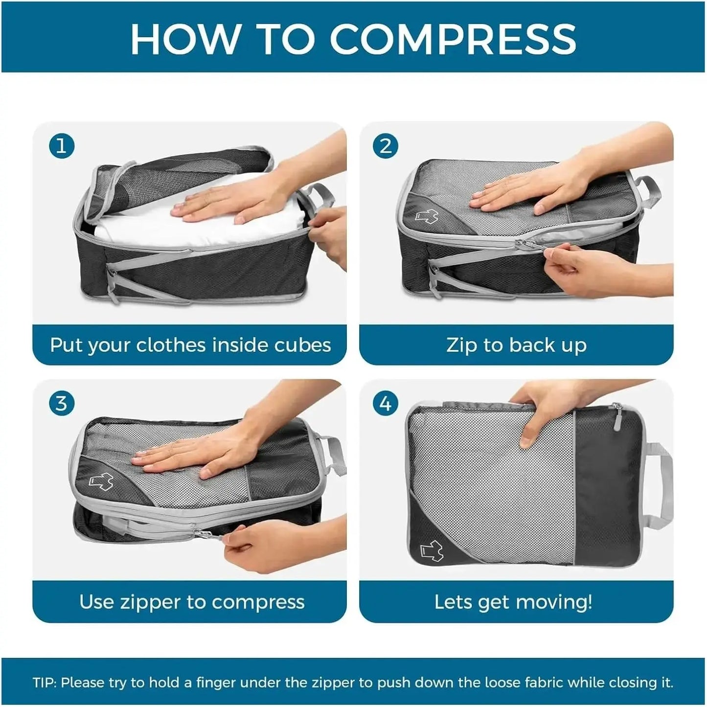 Purilite Select 6-Piece Travel Packing Cubes Set with Shoe Bag, Lightweight Luggage Organizer Bags for Suitcase, Wardrobe & Travel Storage