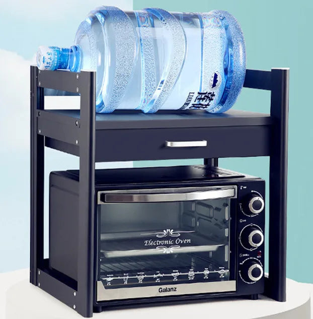 Purilite Select 2-Tier Microwave Shelf Organizer – Aluminum Kitchen Storage Rack with Sliding Drawer – Countertop Stand for Microwave – Multipurpose Kitchen Rack