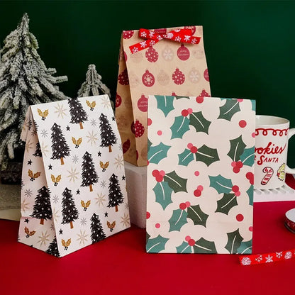 Purilite Select Kraft Paper Christmas Gift Bags – 8pcs/12pcs Santa Claus & Snowman Design | Eco-Friendly Holiday Candy & Cookie Bags