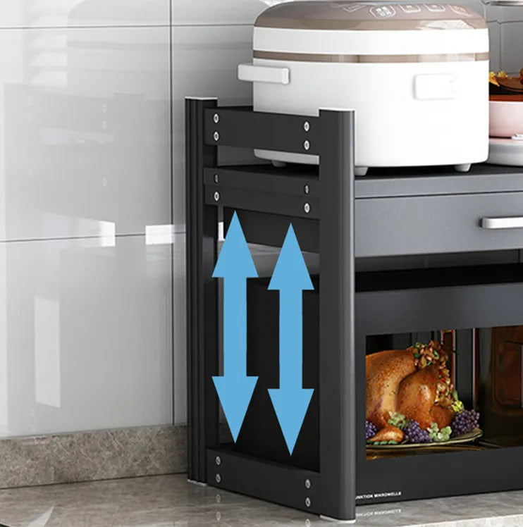 Purilite Select 2-Tier Microwave Shelf Organizer – Aluminum Kitchen Storage Rack with Sliding Drawer – Countertop Stand for Microwave – Multipurpose Kitchen Rack