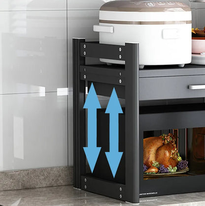 Purilite Select 2-Tier Microwave Shelf Organizer – Aluminum Kitchen Storage Rack with Sliding Drawer – Countertop Stand for Microwave – Multipurpose Kitchen Rack