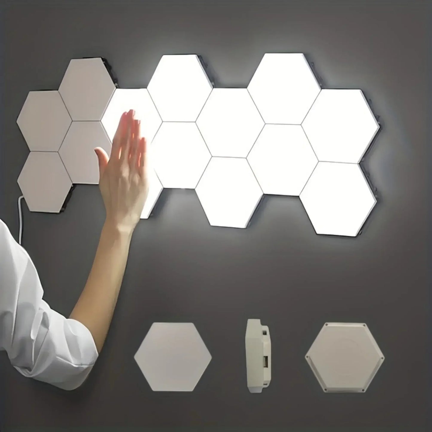 Purilite Select Hexagon LED Wall Lights – 6-Pack White Touch Light – Dimmable Modular Night Lamps – Hexagonal Wall Lights