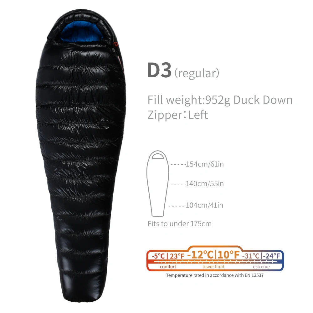 Purilite Select Lightweight Duck Down Sleeping Bag | Cold Weather Backpacking & Camping Mummy Sleeping Bag