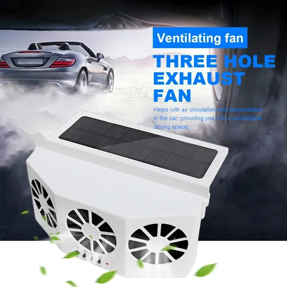 Purilite Select Solar Powered Car Exhaust Fan with Triple Head Air Circulation, USB Rechargeable Ventilation Cooling Fan for Vehicle Interior Heat Reduction - PuriLite