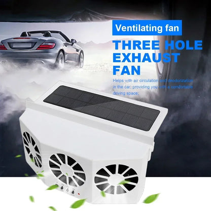 Purilite Select Solar Powered Car Exhaust Fan with Triple Head Air Circulation, USB Rechargeable Ventilation Cooling Fan for Vehicle Interior Heat Reduction - PuriLite
