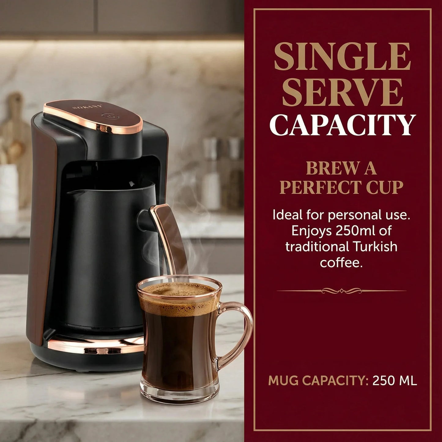 Purilite Select 250ML Turkish Coffee Maker Single Cup Electric Coffee Pot 110V/220V