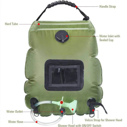 Purilite Select Solar Shower Bag 20L | Portable Outdoor Solar Heated Camping Shower