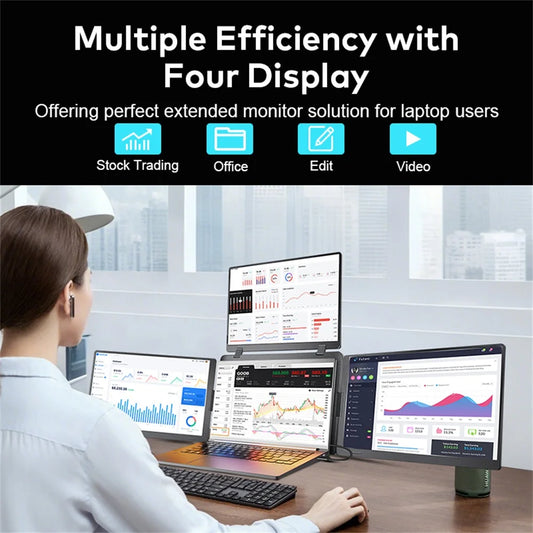 Purilite Select Triple Screen Portable Monitor for Laptop – 14 Inch FHD IPS LCD Display Extender with Type-C Connectivity, Adjustable Swivel Bracket, Secondary Screen for Work, Gaming, Travel, and Multitasking - PuriLite