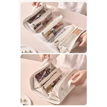 Purilite Select Premium PU Leather Travel Toiletry Bag – Hanging Makeup Organizer with Detachable Compartments – 4-in-1 Travel Makeup Bag