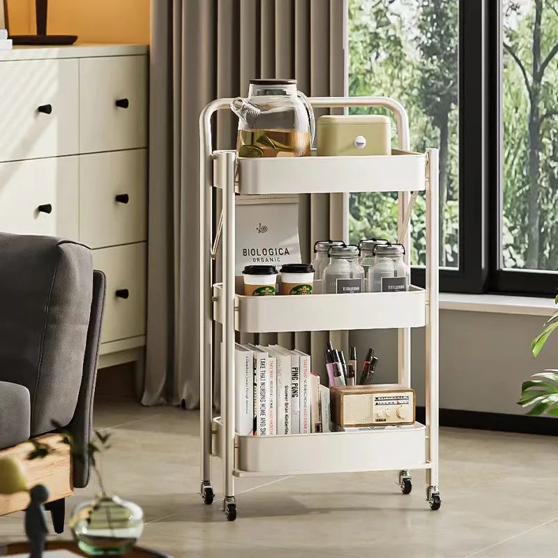 Purilite Select Foldable 3-Tier Storage Cart Carbon Steel Rolling Organizer Rack with Wheels for Kitchen Bedroom and Home - PuriLite