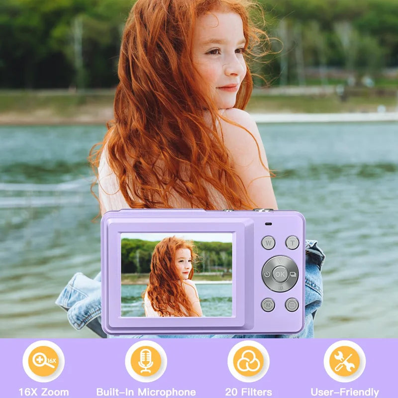 Purilite Select 44MP 1080P Digital Kids Camera with 16x Zoom for Travel & Vlogging