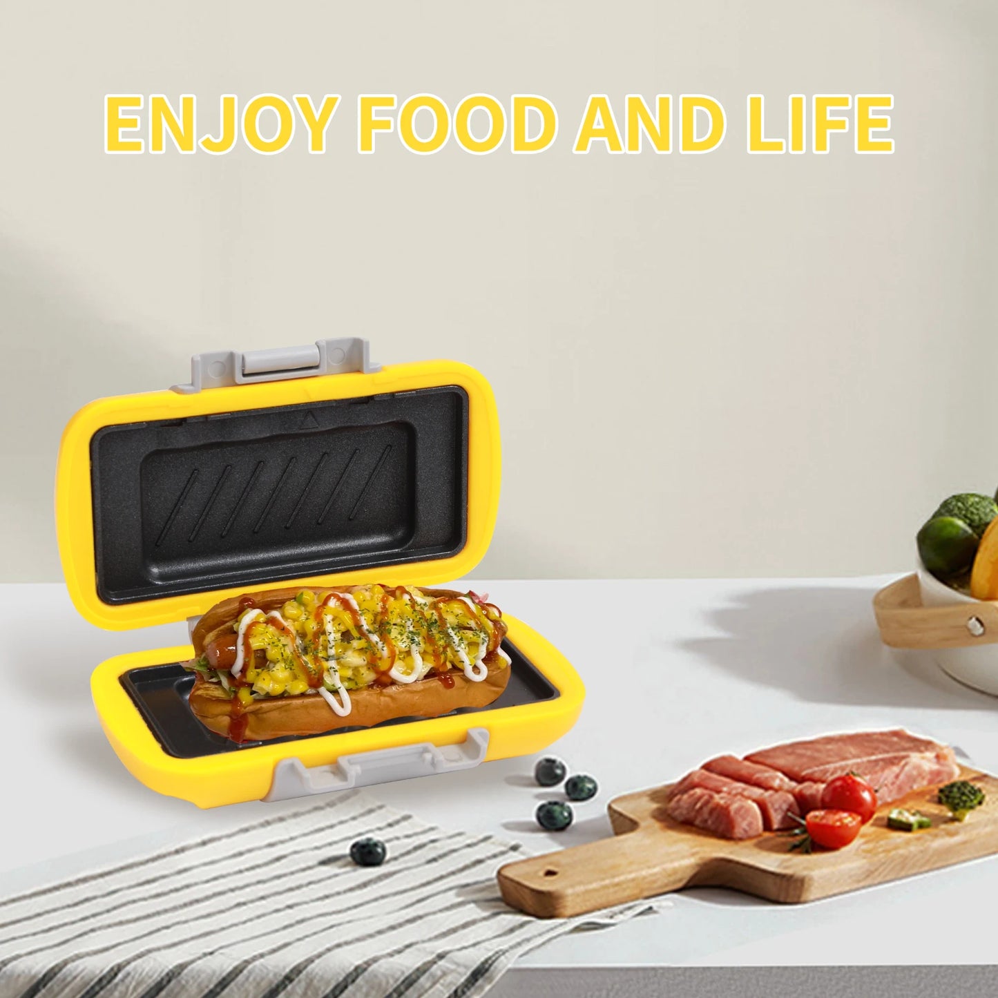 Microwave sandwich breakfast machine, compact design, can make sandwiches, breakfast toast, hot dogs - including recipe books - PuriLite
