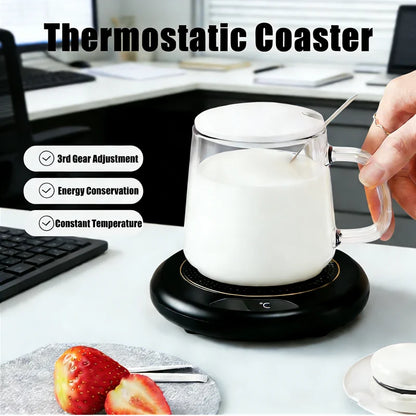 USB Thermostatic Heating Coaster for Home 3-Speed Adjustable Constant Temperature 55-65-75 Degrees Cappuccino Warmer - PuriLite