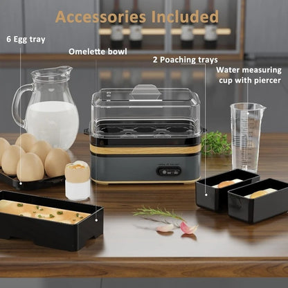 Rapid Egg Cooker Electric 6 Eggs Capacity, BPA Free, Fast Boil Poach Steam Hard/Soft Boiled Eggs Maker - PuriLite