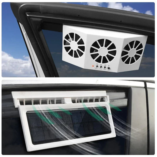 Purilite Select Solar Powered Car Exhaust Fan with Triple Head Air Circulation, USB Rechargeable Ventilation Cooling Fan for Vehicle Interior Heat Reduction - PuriLite