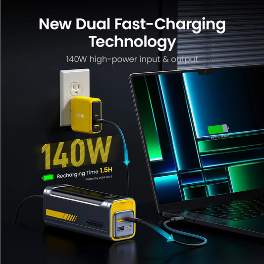 AOHI Starship 40,000mAh Power Bank 140W PD3.1 Laptop Power Bank with C-C Cable Fast Charging Station for iPhone MacBook Laptop - PuriLite