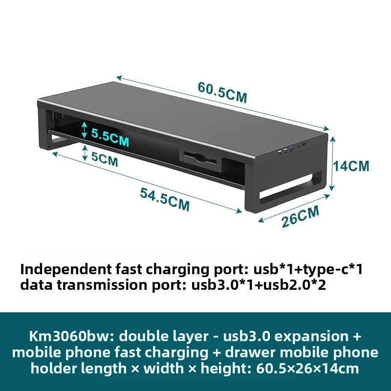🖥️ Purilite Select™ Metal Monitor Riser with Dual-Layer Drawer & Wireless Charging