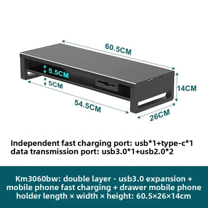 🖥️ Purilite Select™ Metal Monitor Riser with Dual-Layer Drawer & Wireless Charging